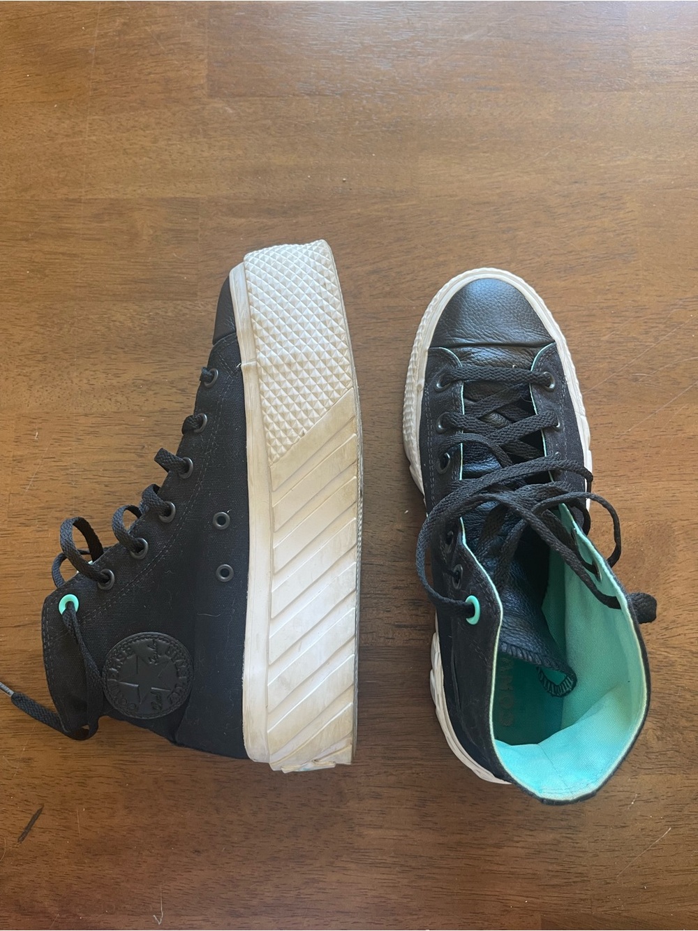 Converse Platform Black High-Top Sneakers with Teal Lining